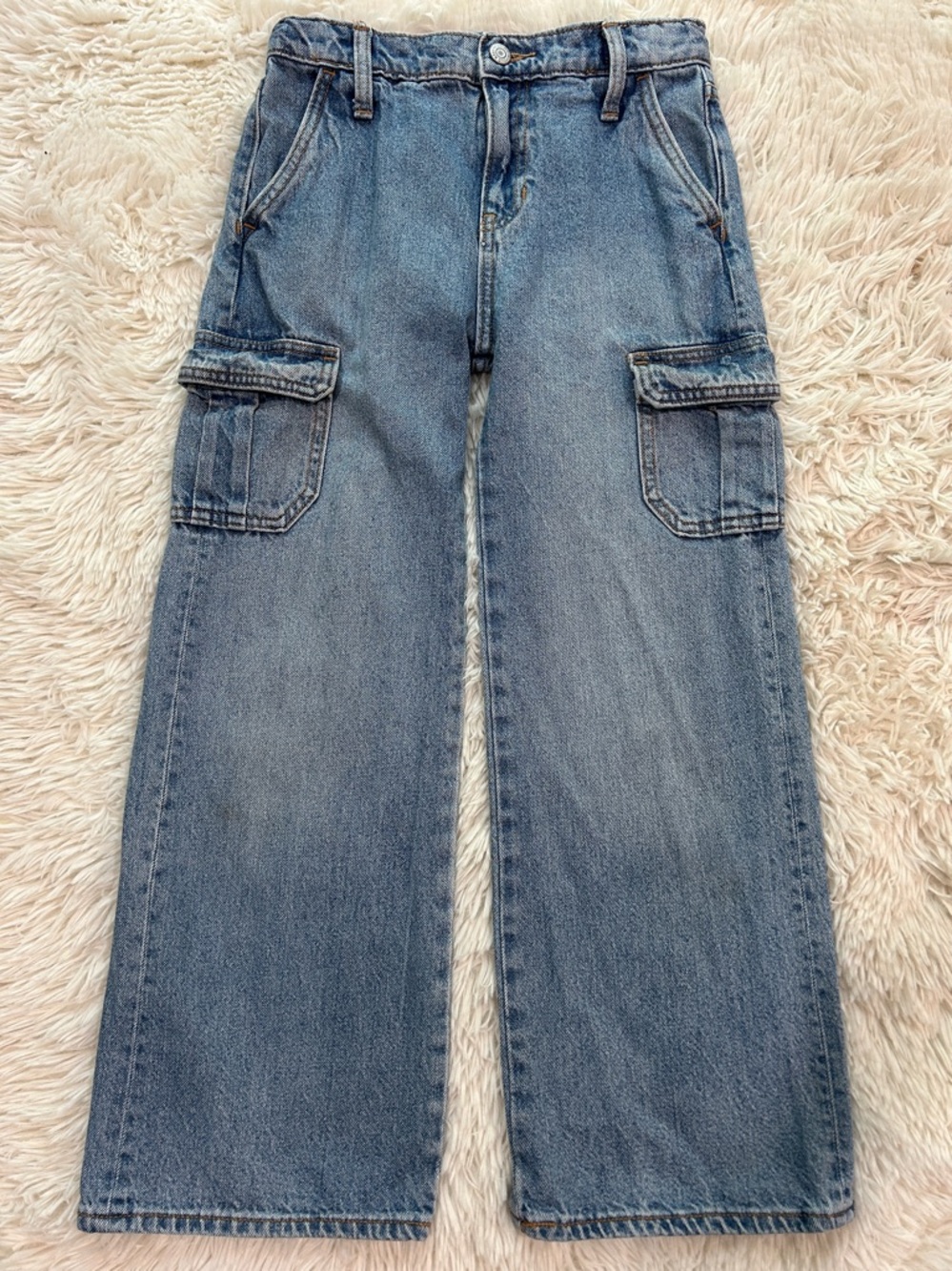 Girls Old Navy High-Rise Baggy Wide-Leg Cargo Pants Jeans Size 10 Built-In Tough